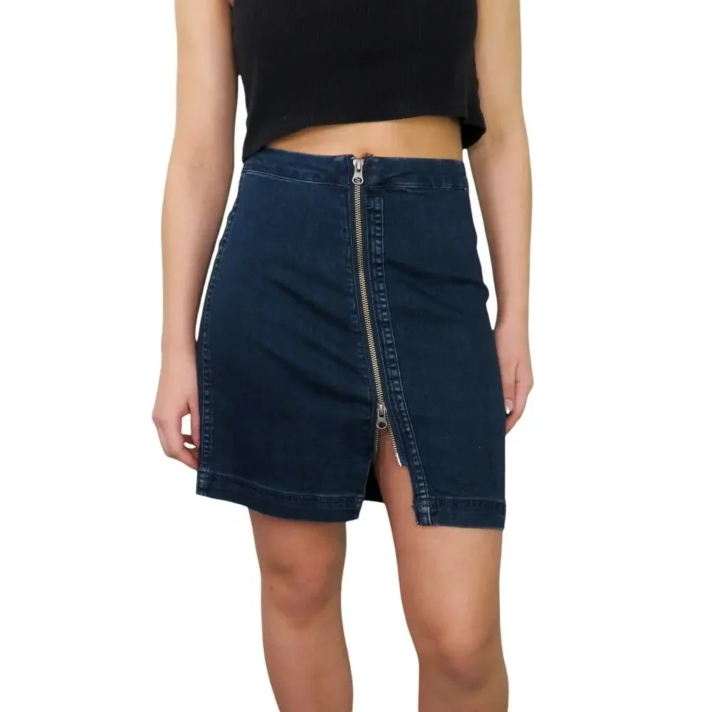 Free People This Way or That Denim Mini Skirt Zipper Skirt High Rise 4 Small